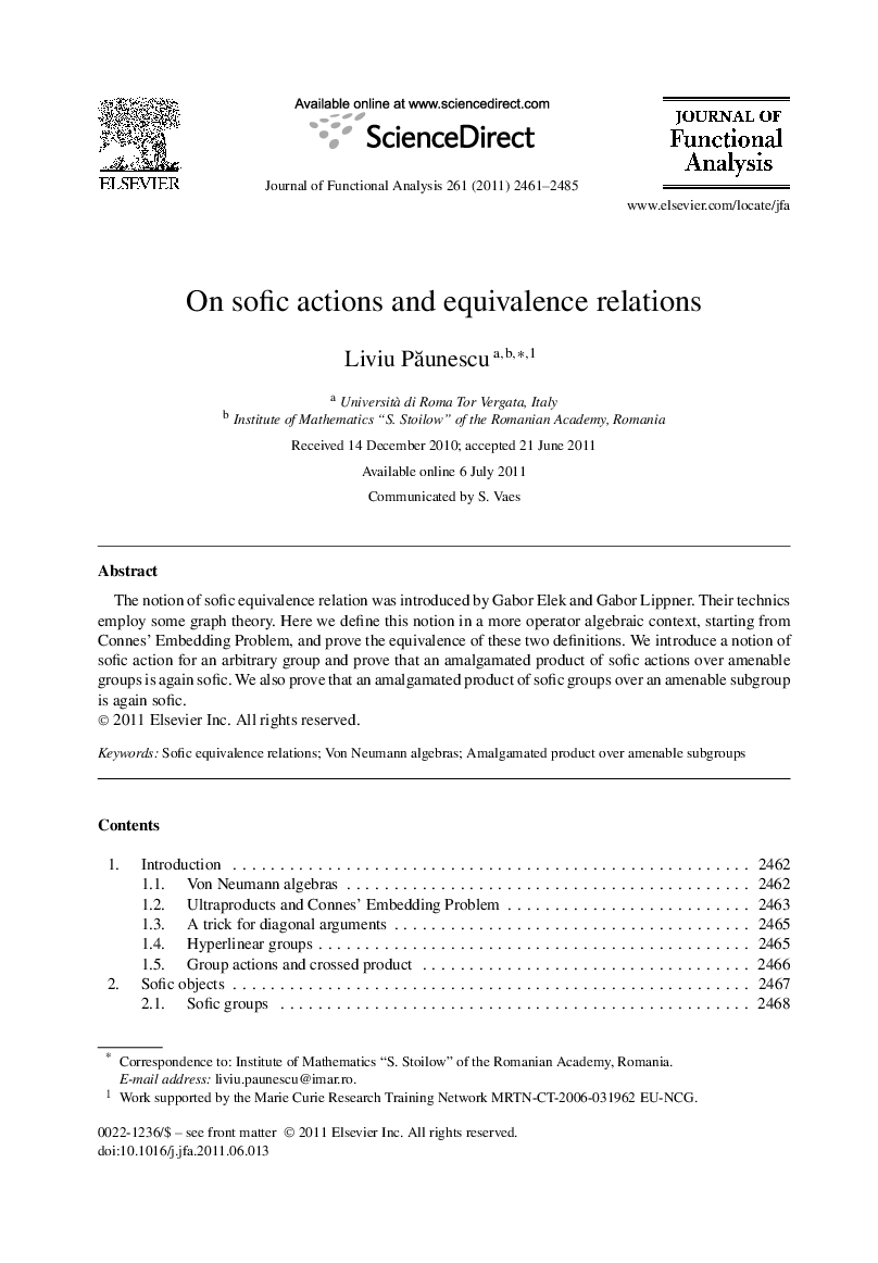 On sofic actions and equivalence relations