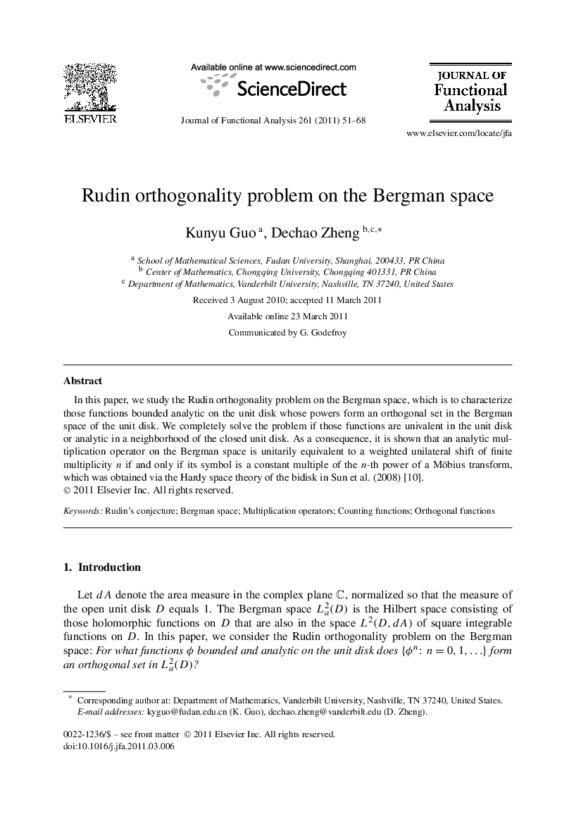 Rudin orthogonality problem on the Bergman space