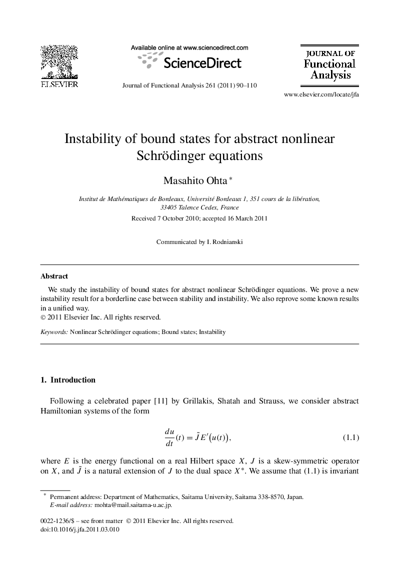 Instability of bound states for abstract nonlinear Schrödinger equations