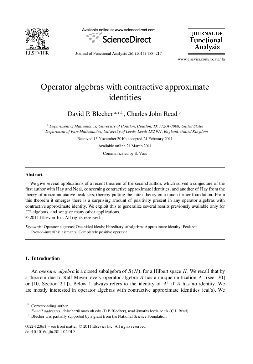 Operator algebras with contractive approximate identities