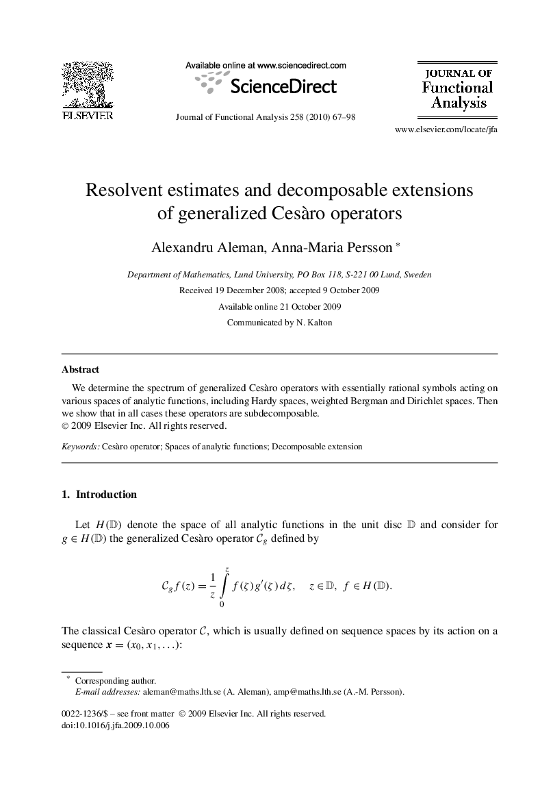 Resolvent estimates and decomposable extensions of generalized Cesàro operators