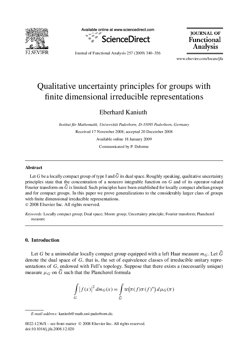 Qualitative uncertainty principles for groups with finite dimensional irreducible representations