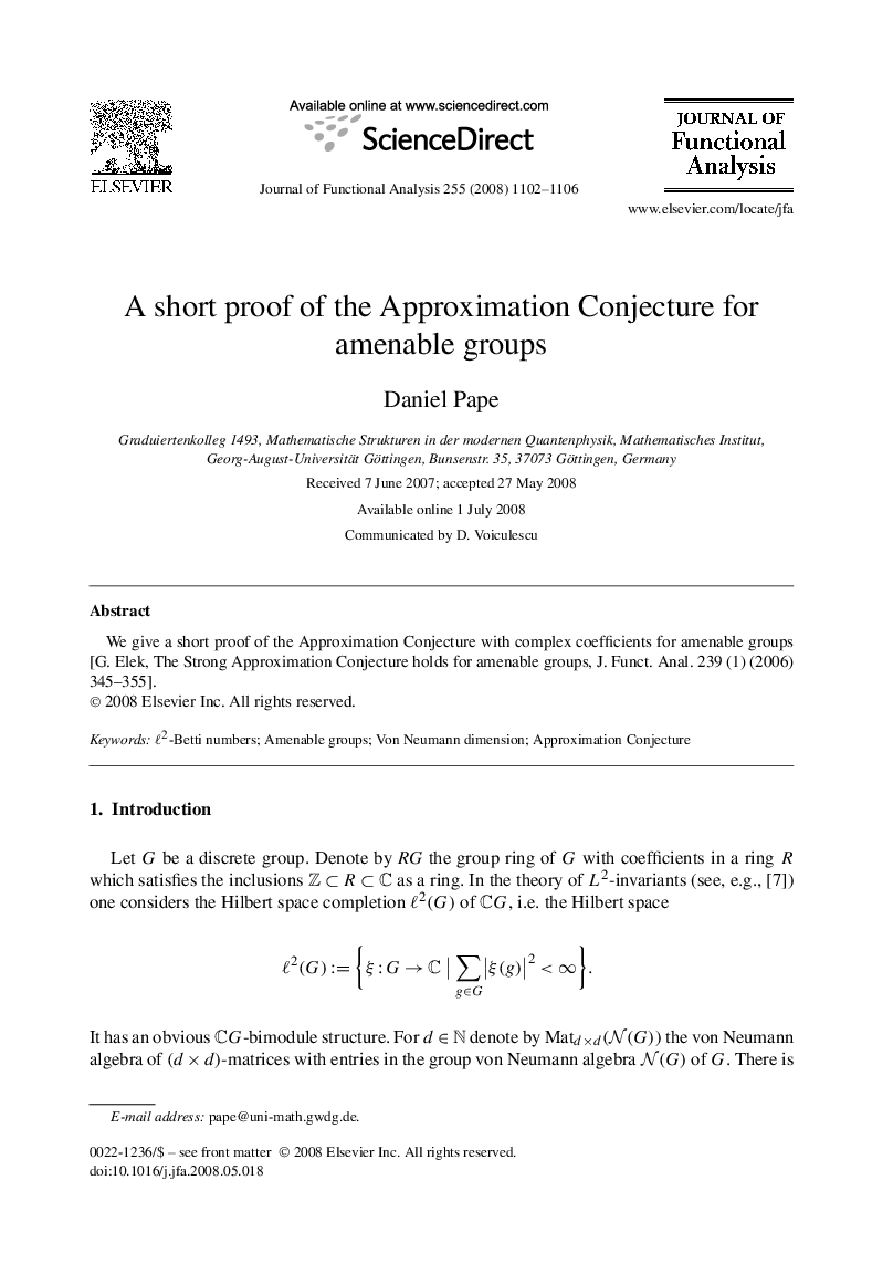 A short proof of the Approximation Conjecture for amenable groups