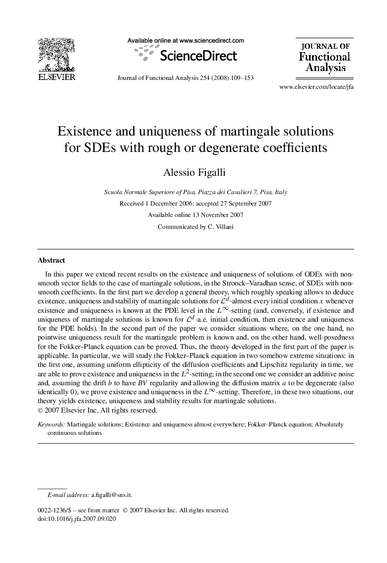 Existence and uniqueness of martingale solutions for SDEs with rough or degenerate coefficients