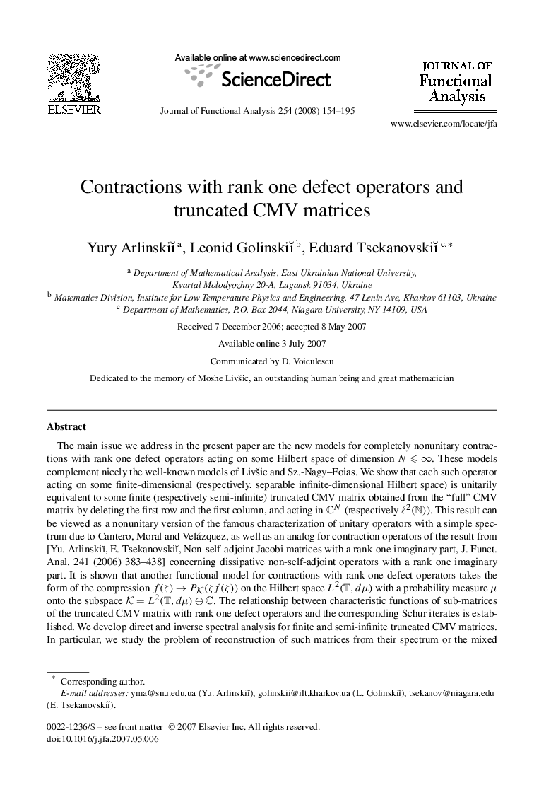 Contractions with rank one defect operators and truncated CMV matrices