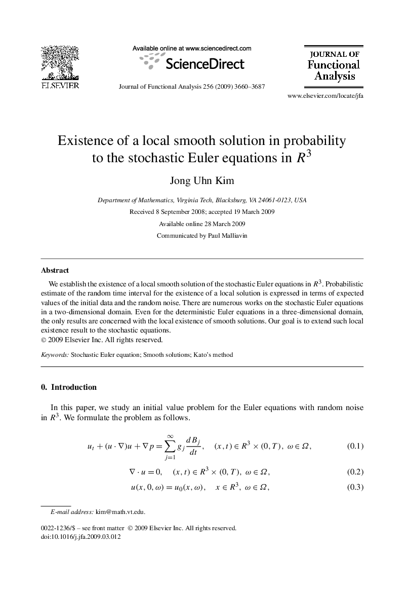 Existence of a local smooth solution in probability to the stochastic Euler equations in R3