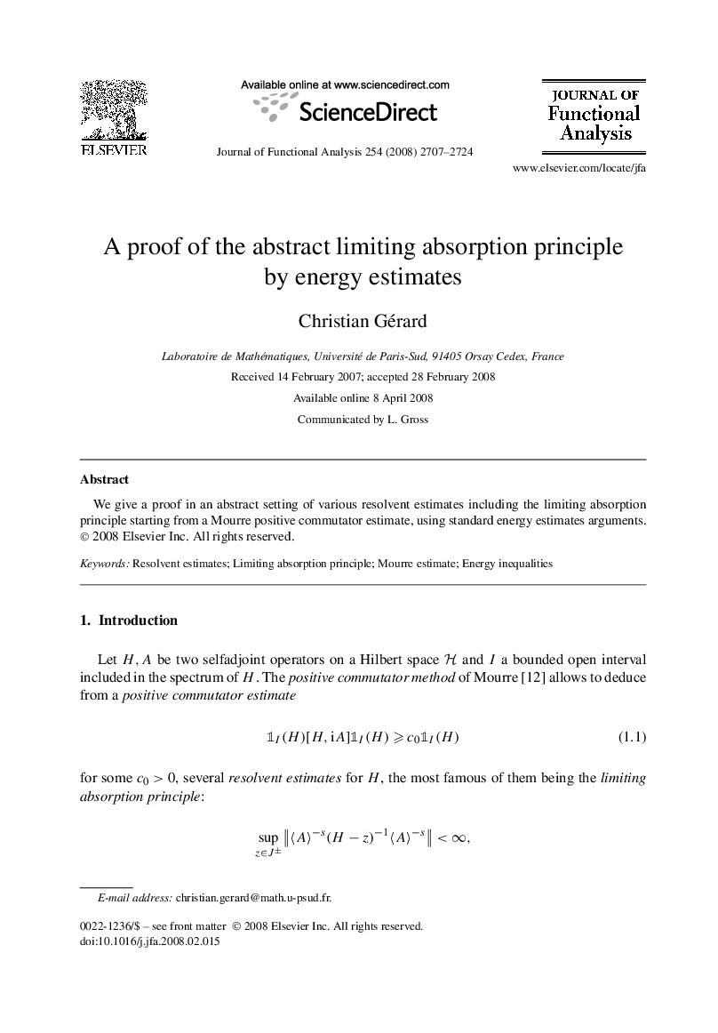 A proof of the abstract limiting absorption principle by energy estimates