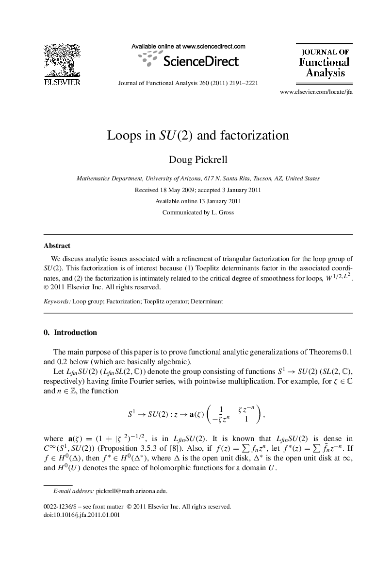 Loops in SU(2) and factorization