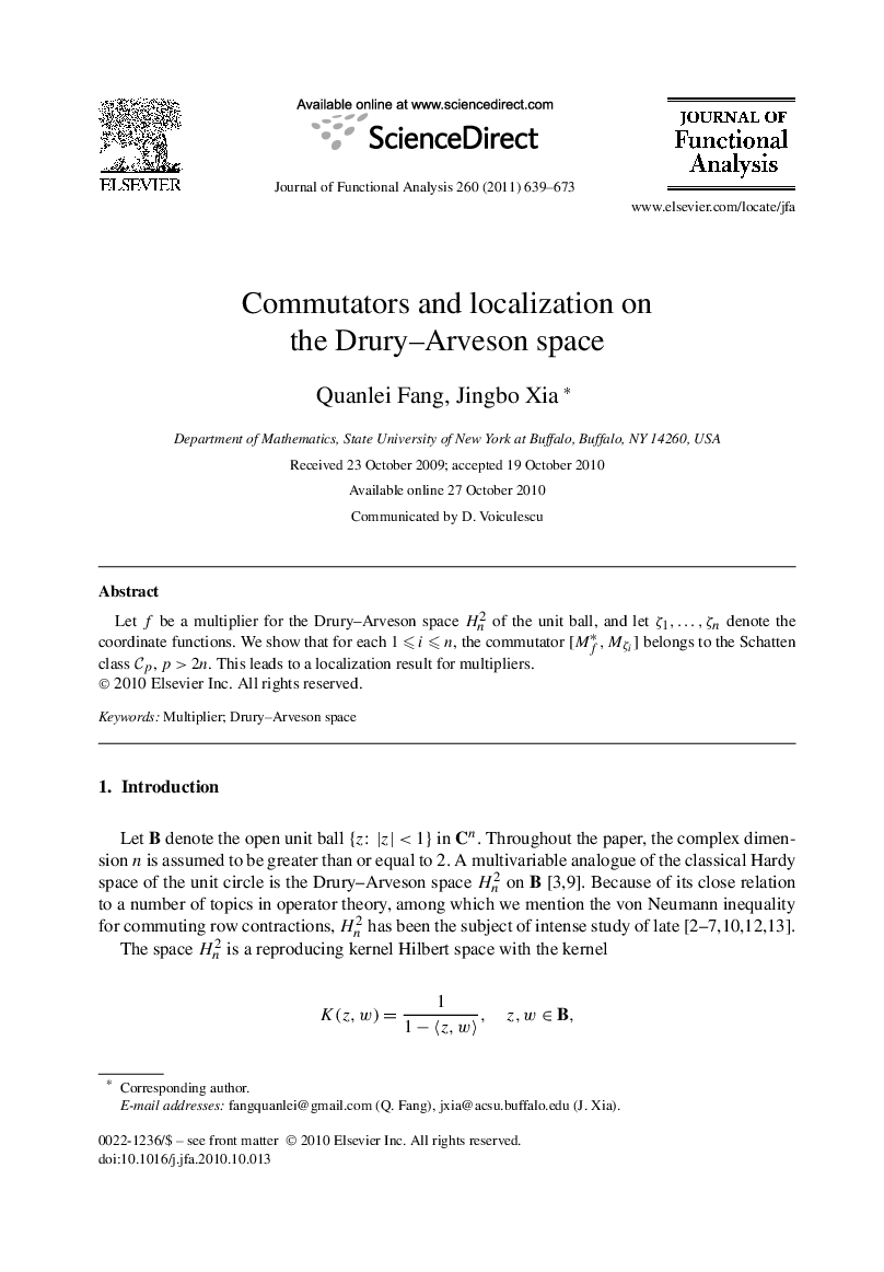 Commutators and localization on the Drury–Arveson space