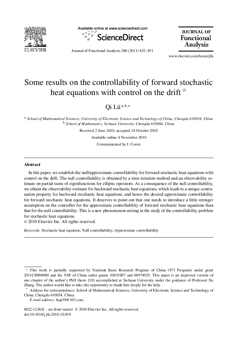 Some results on the controllability of forward stochastic heat equations with control on the drift 