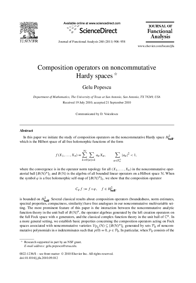 Composition operators on noncommutative Hardy spaces 