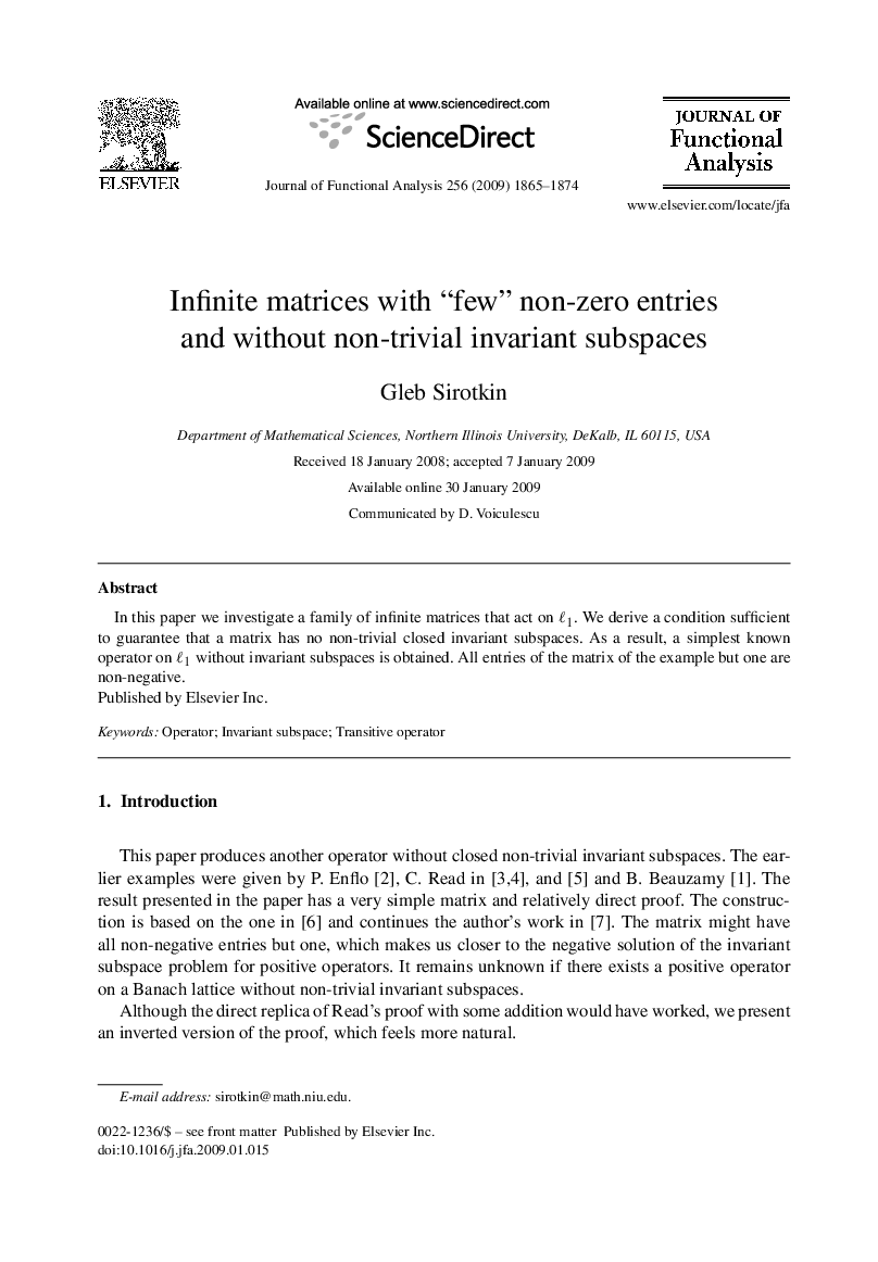 Infinite matrices with “few” non-zero entries and without non-trivial invariant subspaces