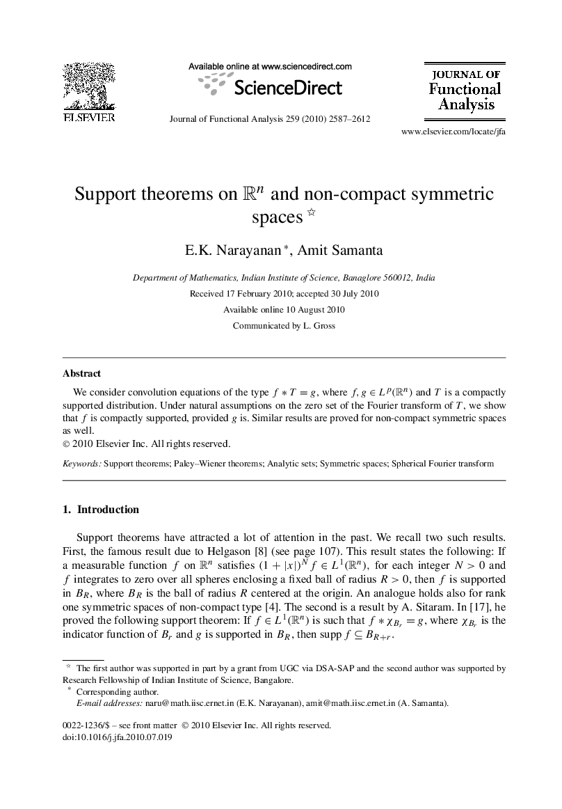 Support theorems on Rn and non-compact symmetric spaces 