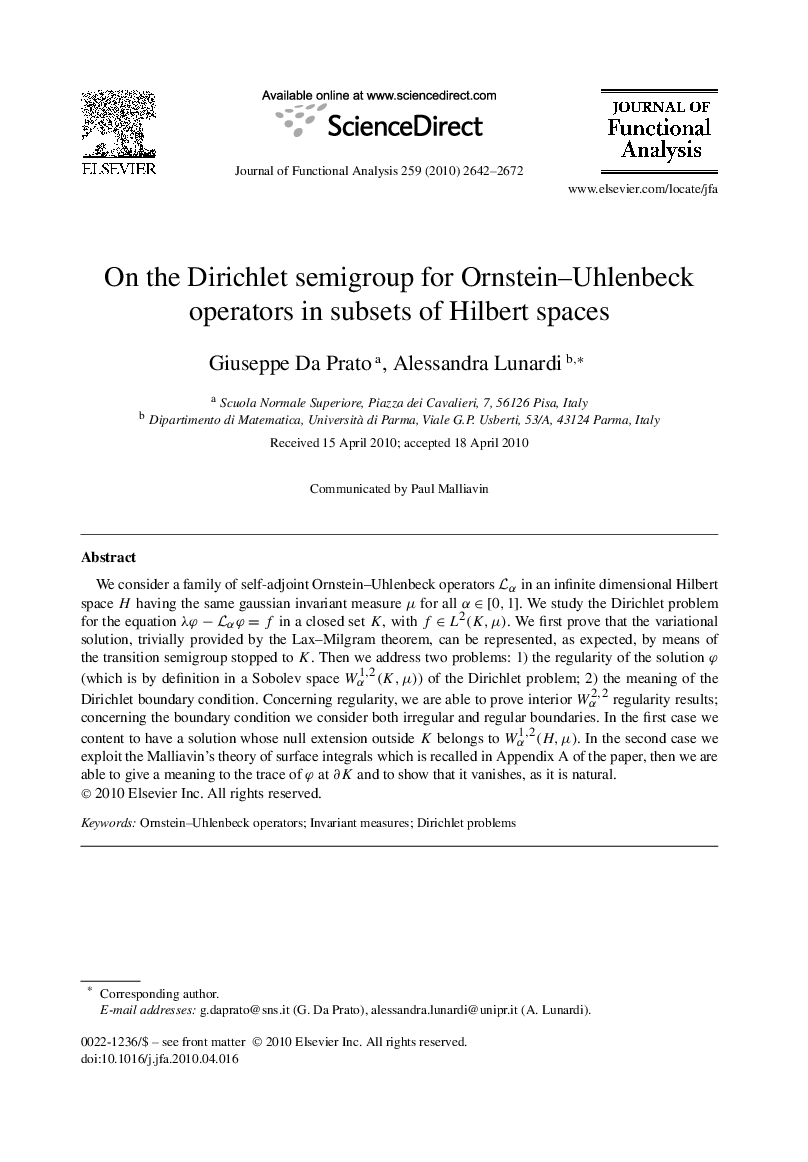 On the Dirichlet semigroup for Ornstein–Uhlenbeck operators in subsets of Hilbert spaces