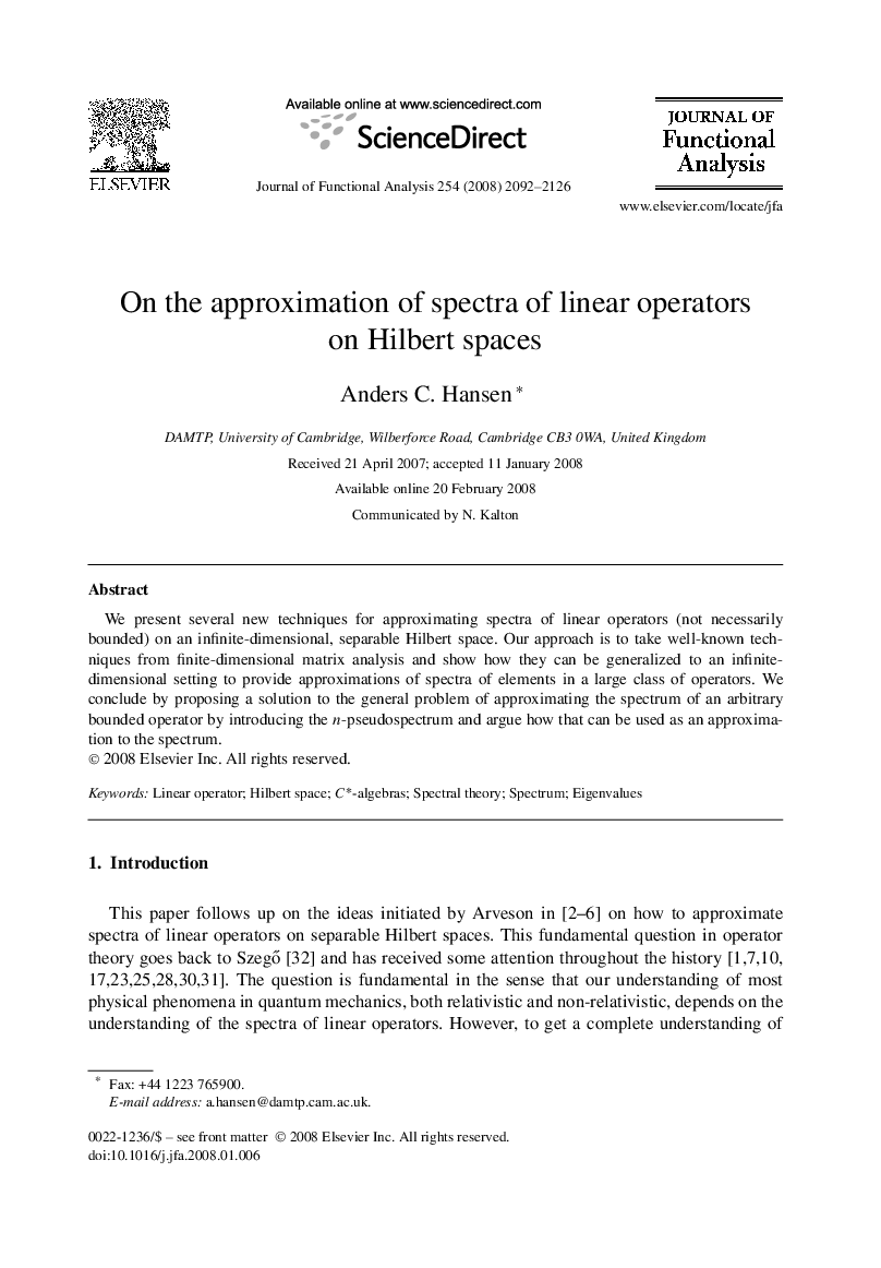 On the approximation of spectra of linear operators on Hilbert spaces