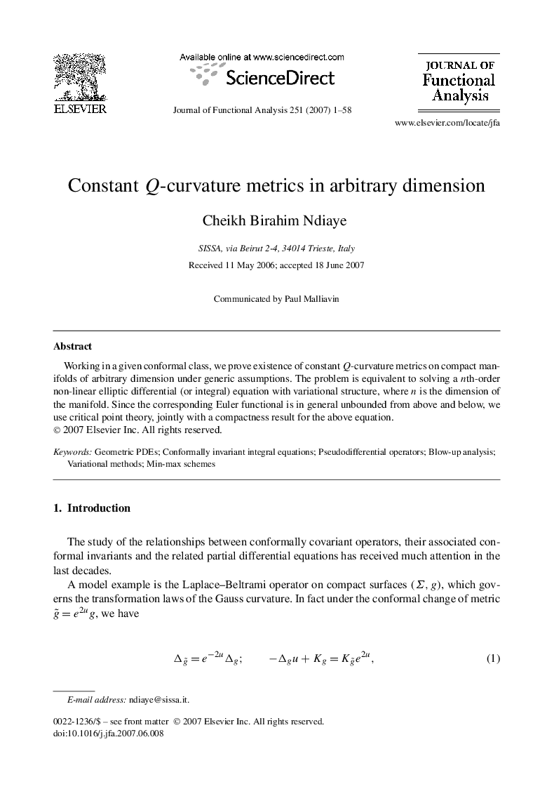 Constant Q-curvature metrics in arbitrary dimension