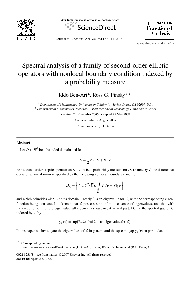 Spectral analysis of a family of second-order elliptic operators with nonlocal boundary condition indexed by a probability measure