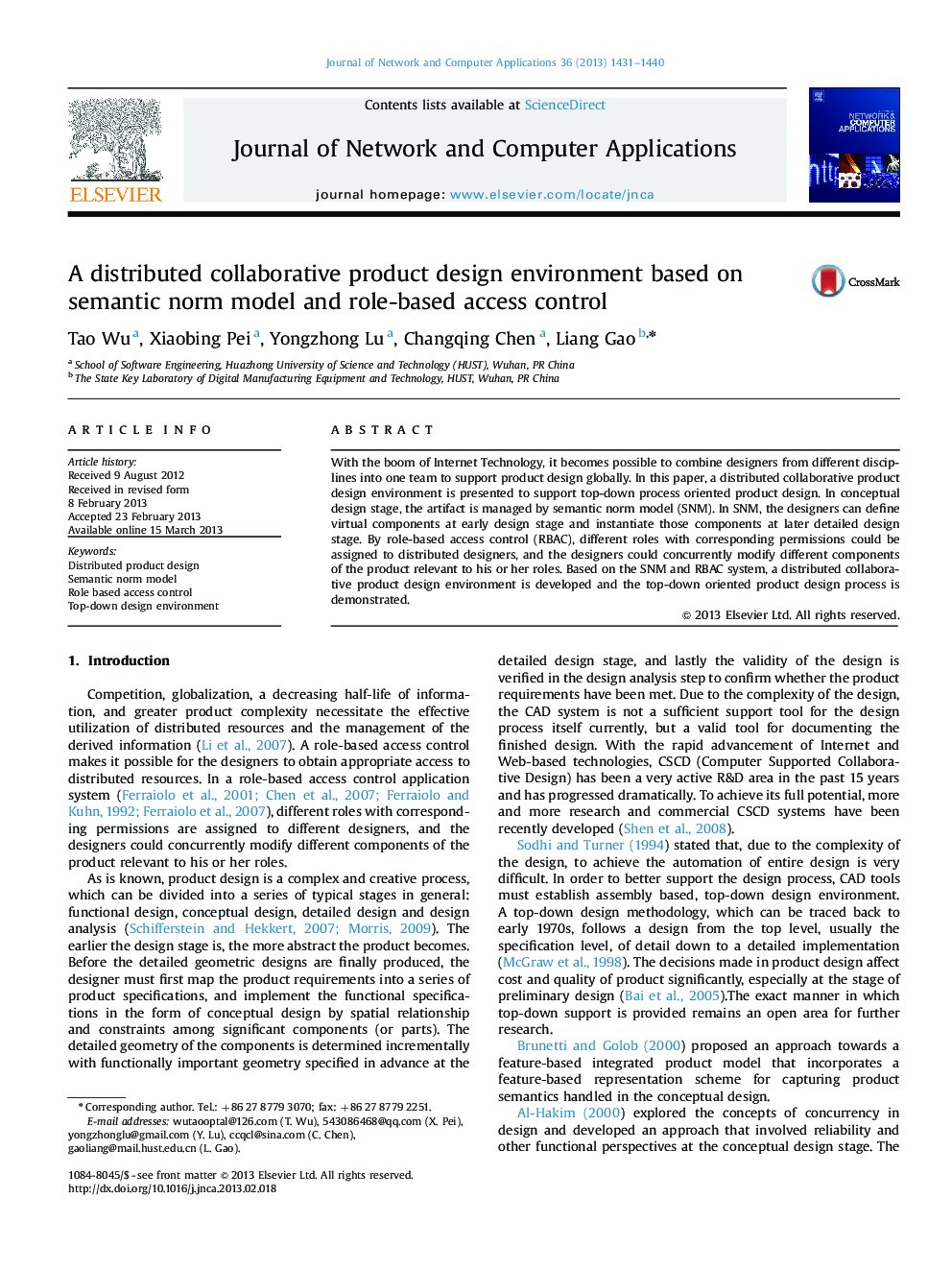 عکس صفحه اول مقاله: A distributed collaborative product design environment based on semantic norm model and role-based access control A distributed collaborative product design environment based on semantic norm model and role-based access control