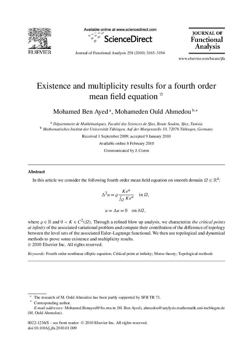 Existence and multiplicity results for a fourth order mean field equation 