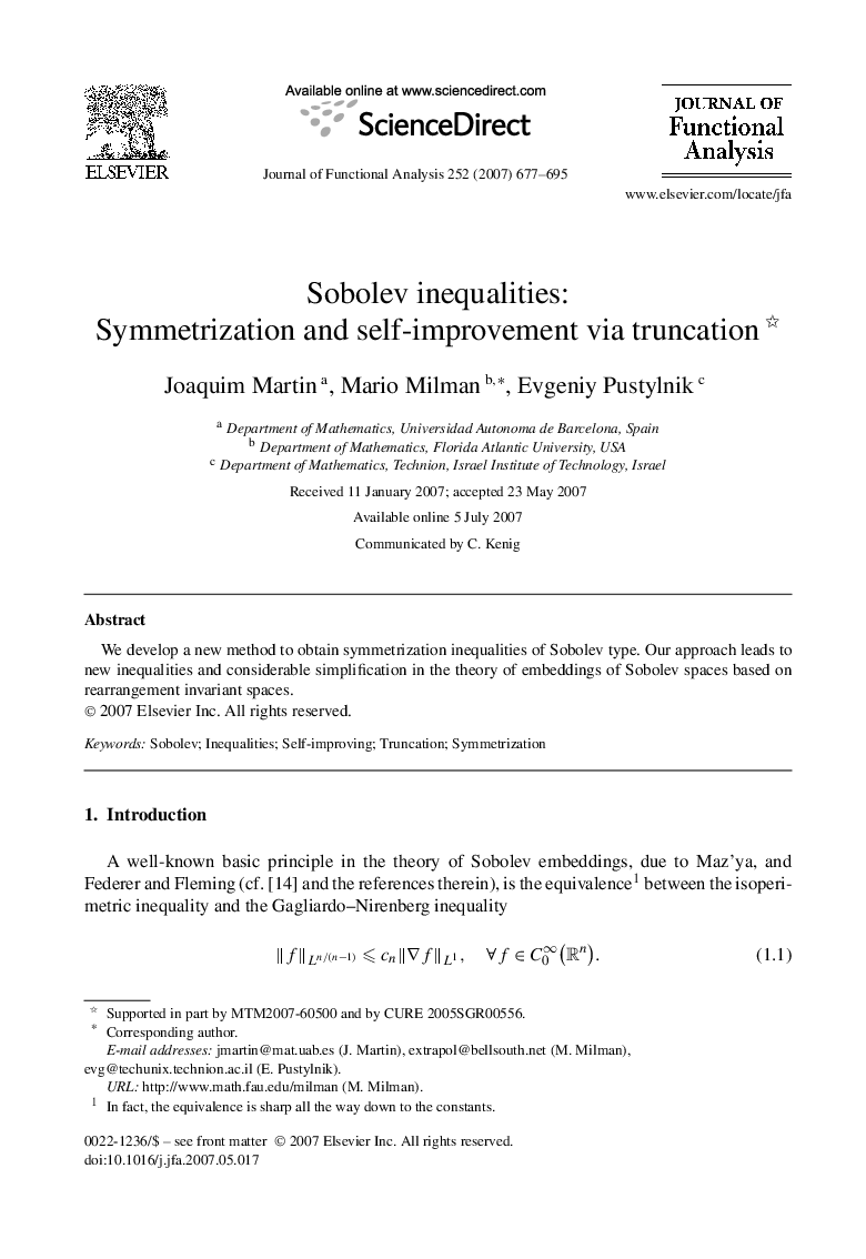 Sobolev inequalities: Symmetrization and self-improvement via truncation 