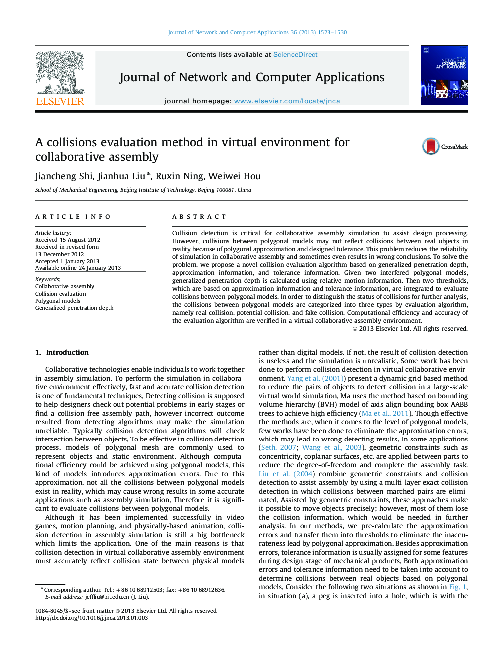 عکس صفحه اول مقاله: A collisions evaluation method in virtual environment for collaborativeassembly A collisions evaluation method in virtual environment for collaborativeassembly