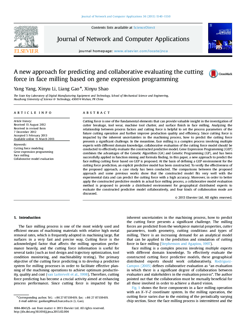 A new approach for predicting and collaborative evaluating the cutting force in face milling based on gene expression programming