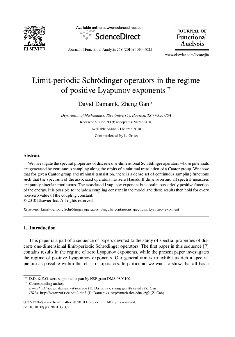 Limit-periodic Schrödinger operators in the regime of positive Lyapunov exponents 