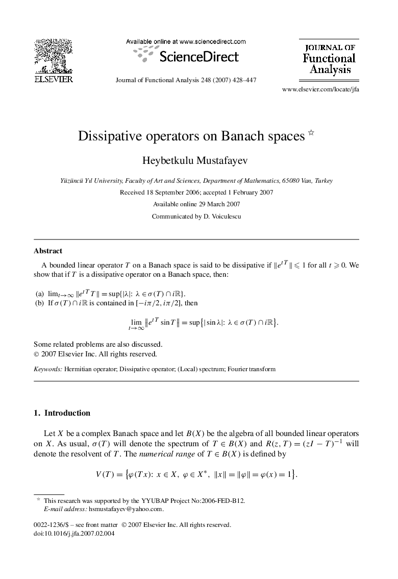 Dissipative operators on Banach spaces 