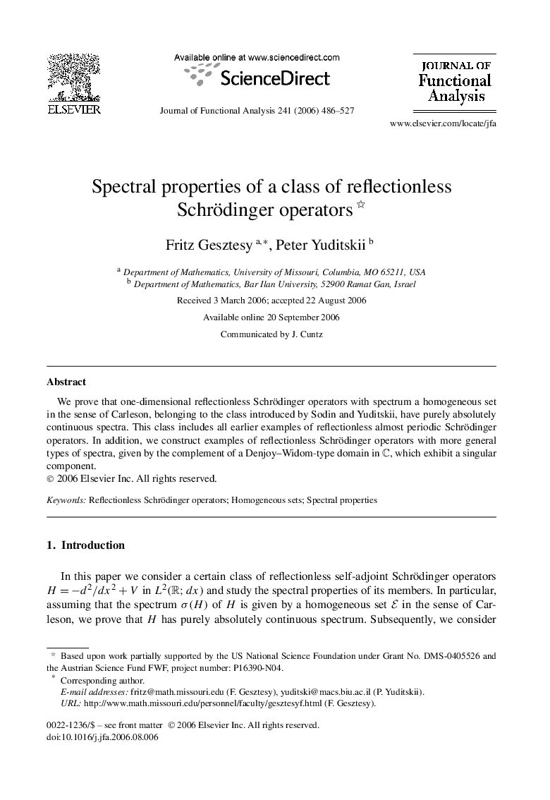 Spectral properties of a class of reflectionless Schrödinger operators 