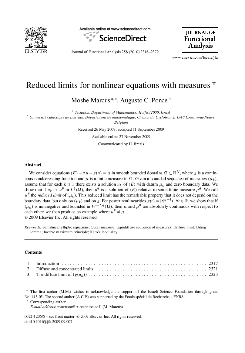 Reduced limits for nonlinear equations with measures 