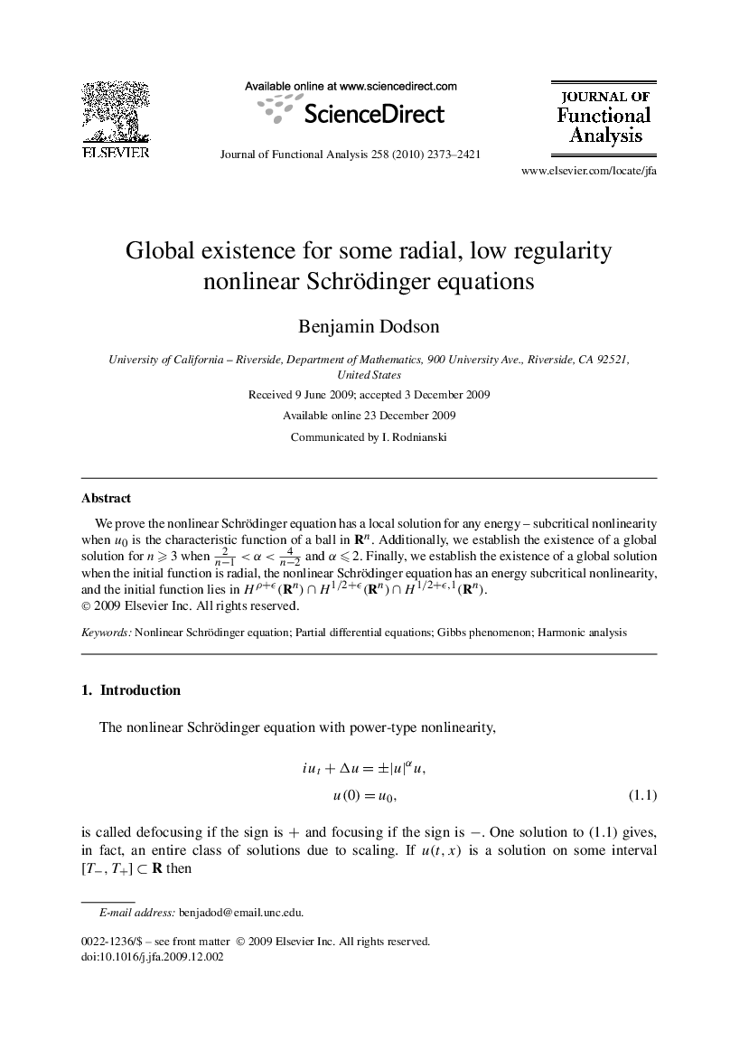 Global existence for some radial, low regularity nonlinear Schrödinger equations