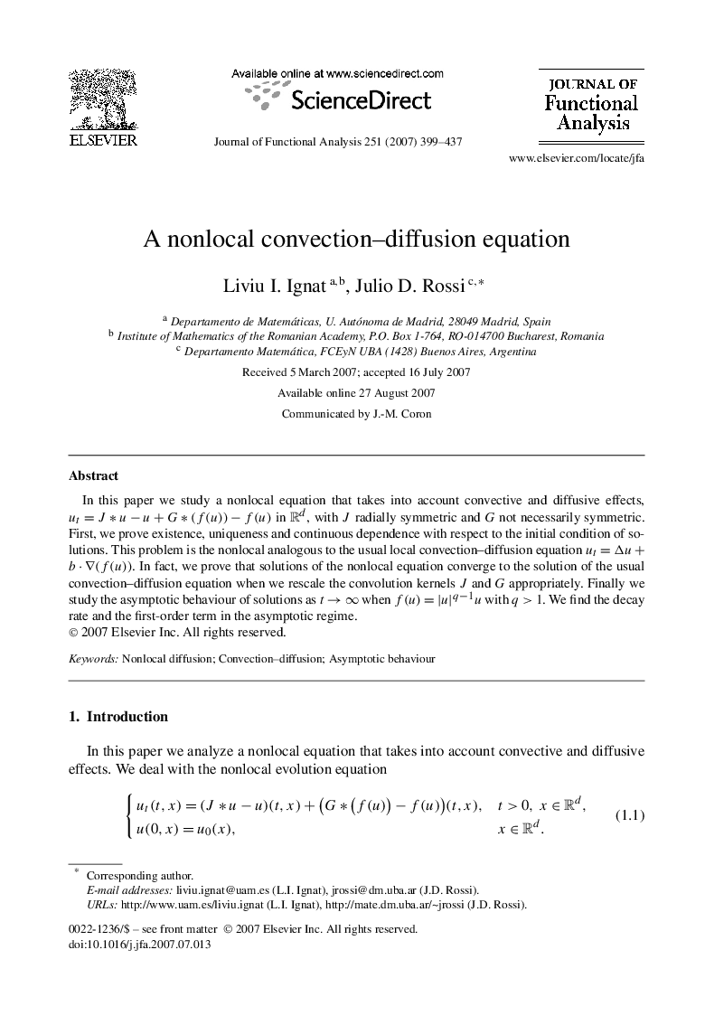 A nonlocal convection–diffusion equation