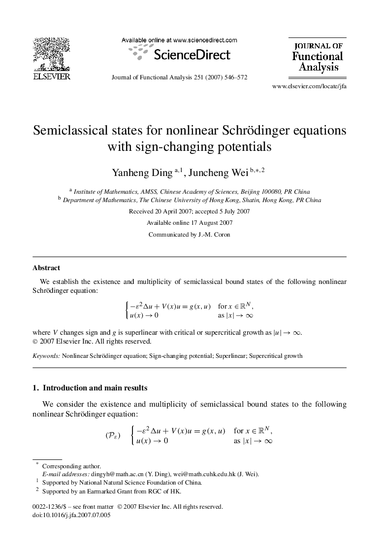 Semiclassical states for nonlinear Schrödinger equations with sign-changing potentials