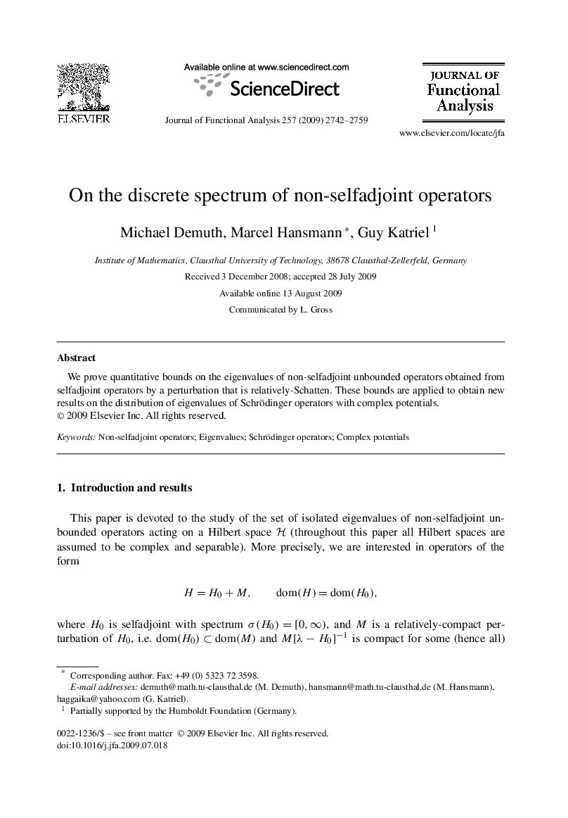 On the discrete spectrum of non-selfadjoint operators