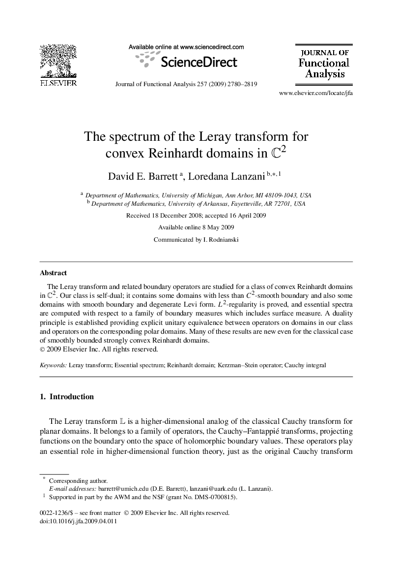 The spectrum of the Leray transform for convex Reinhardt domains in C2