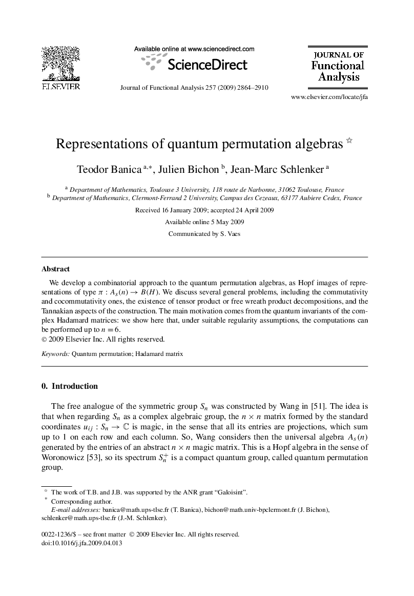 Representations of quantum permutation algebras 