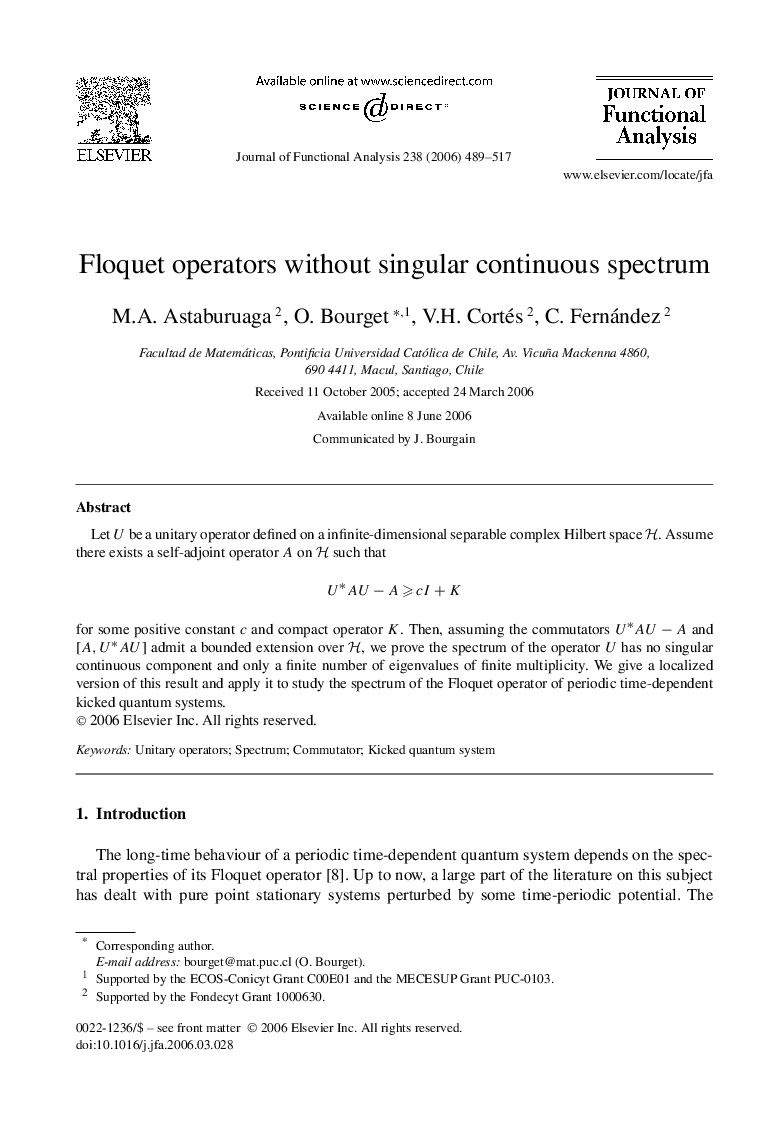 عکس صفحه اول مقاله: Floquet operators without singular continuous spectrum Floquet operators without singular continuous spectrum