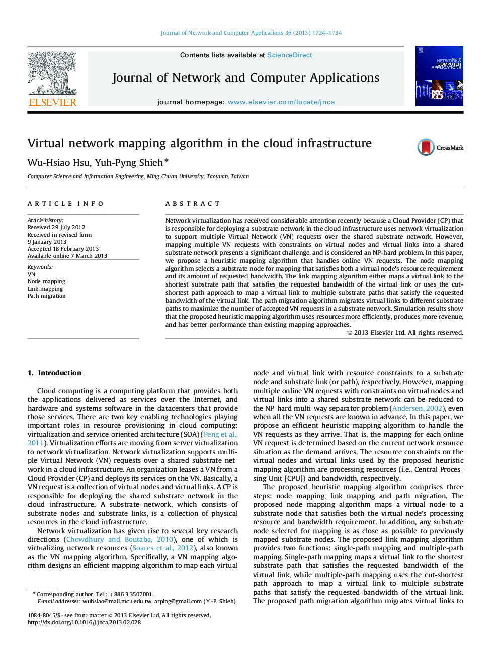 عکس صفحه اول مقاله: Virtual network mapping algorithm in the cloud infrastructure Virtual network mapping algorithm in the cloud infrastructure