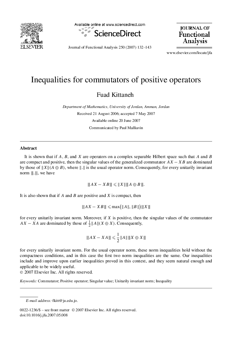 Inequalities for commutators of positive operators