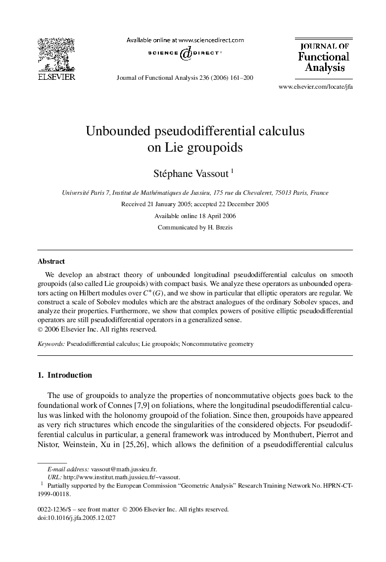 Unbounded pseudodifferential calculus on Lie groupoids