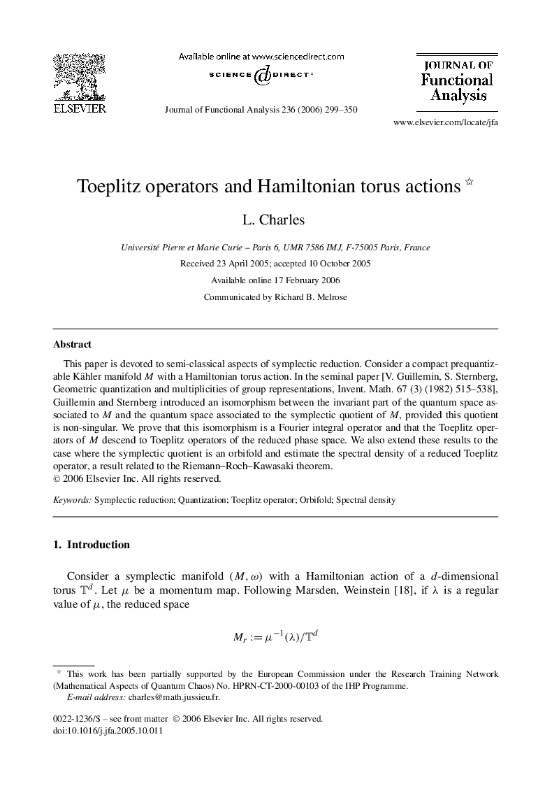 Toeplitz operators and Hamiltonian torus actions 