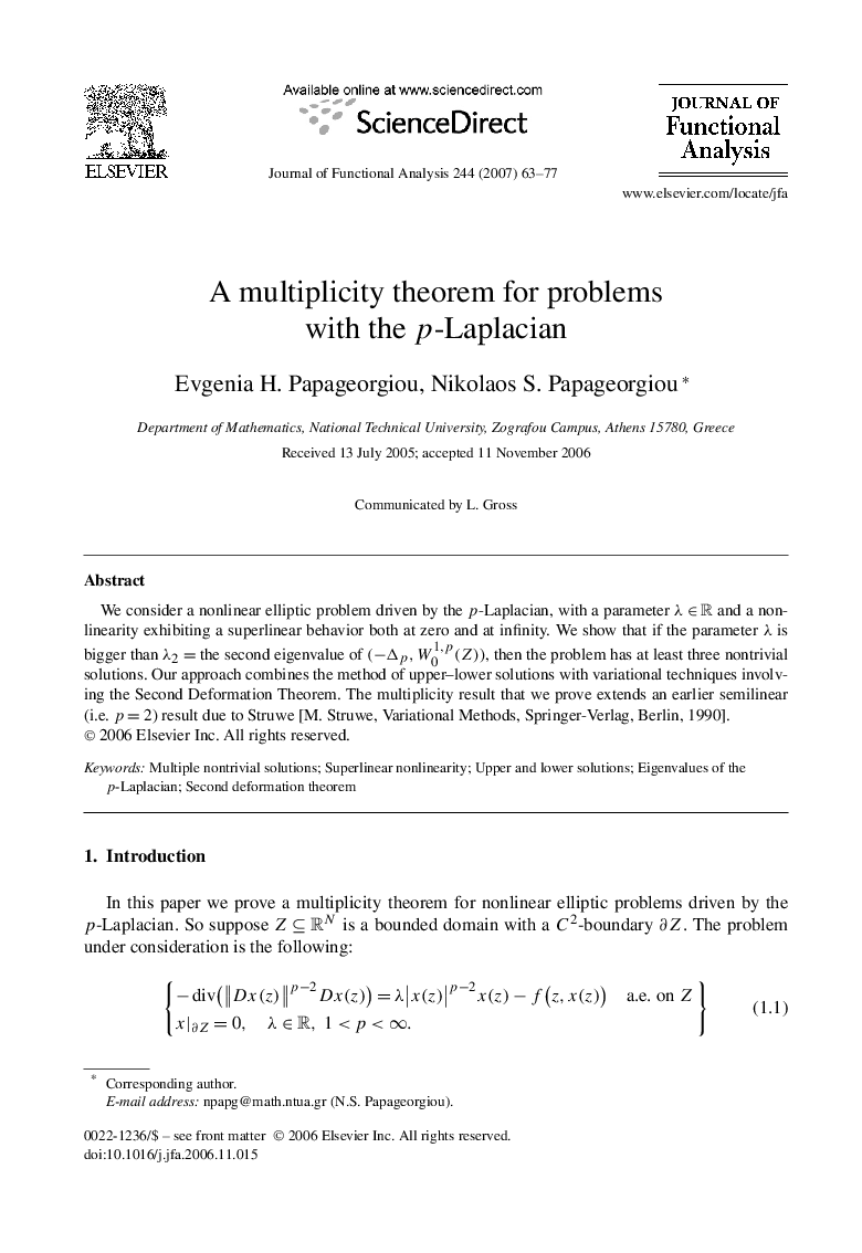 A multiplicity theorem for problems with the p-Laplacian