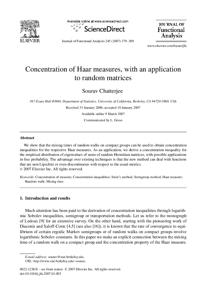 Concentration of Haar measures, with an application to random matrices