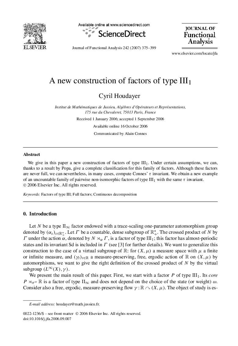 A new construction of factors of type III1