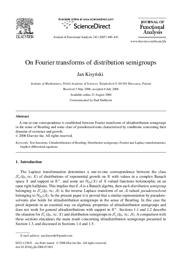 On Fourier transforms of distribution semigroups