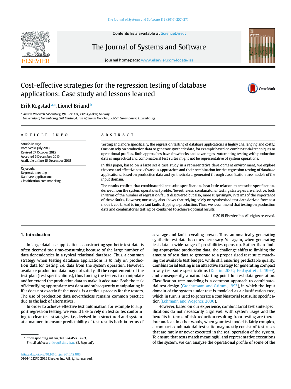 Cost-effective strategies for the regression testing of database applications: Case study and lessons learned