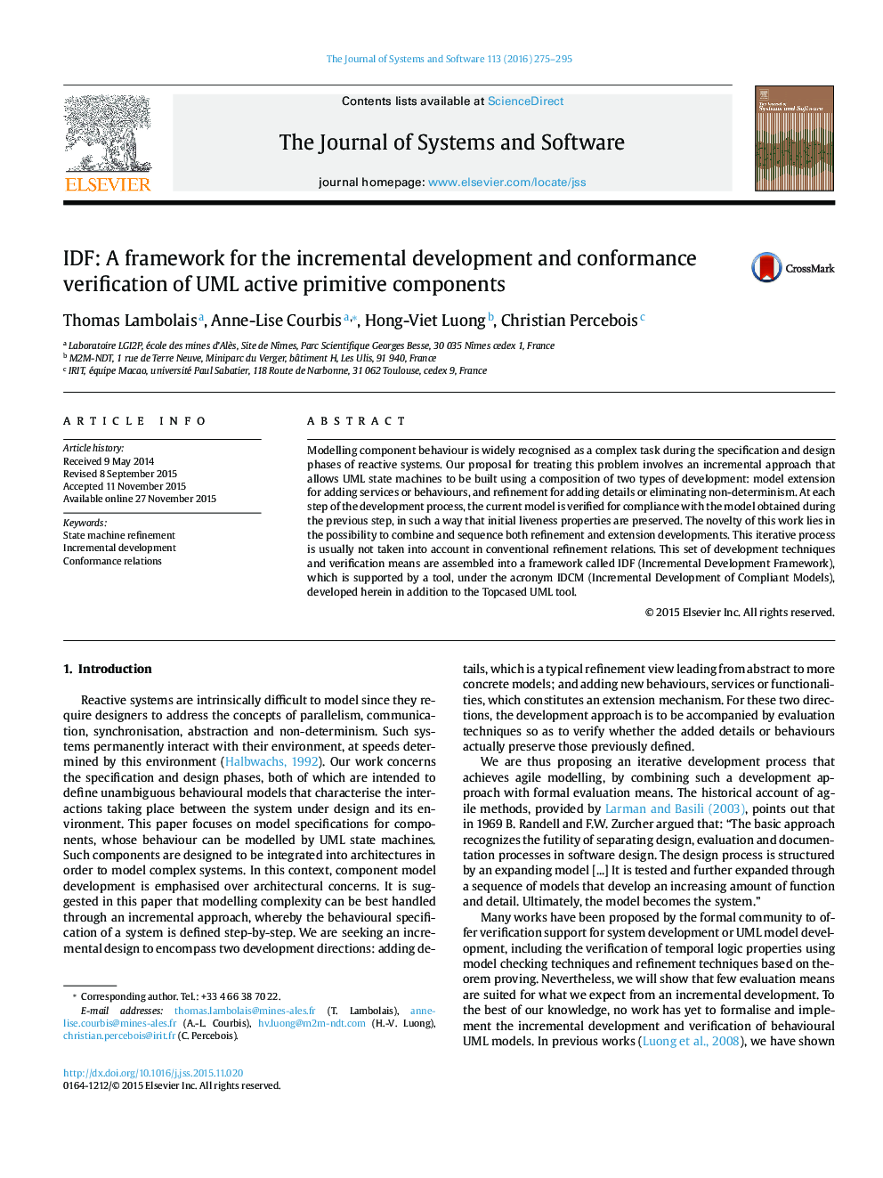IDF: A framework for the incremental development and conformance verification of UML active primitive components
