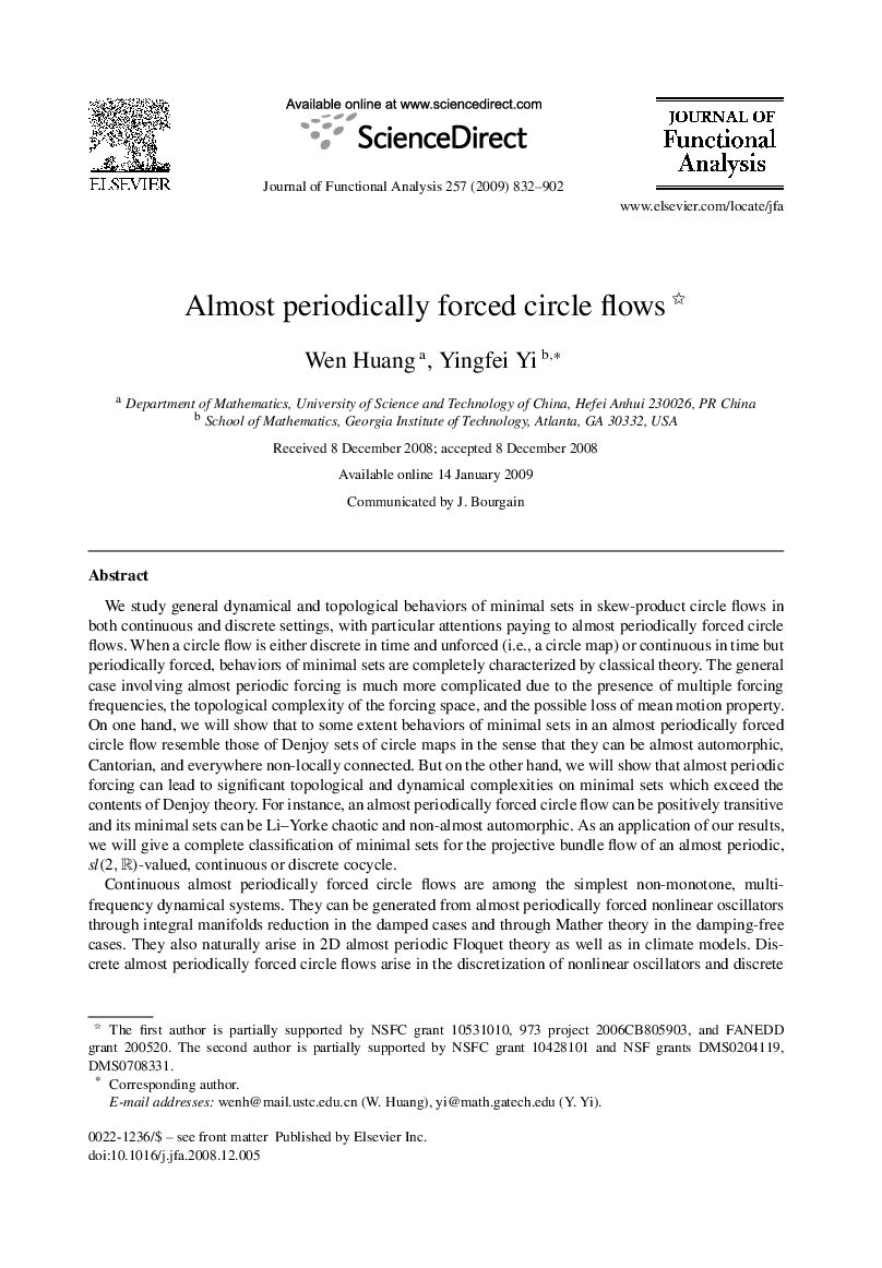 Almost periodically forced circle flows 