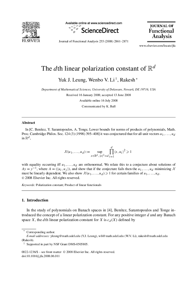 The d  th linear polarization constant of RdRd