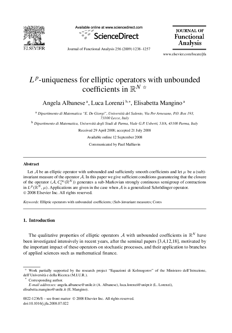 Lp-uniqueness for elliptic operators with unbounded coefficients in RN 